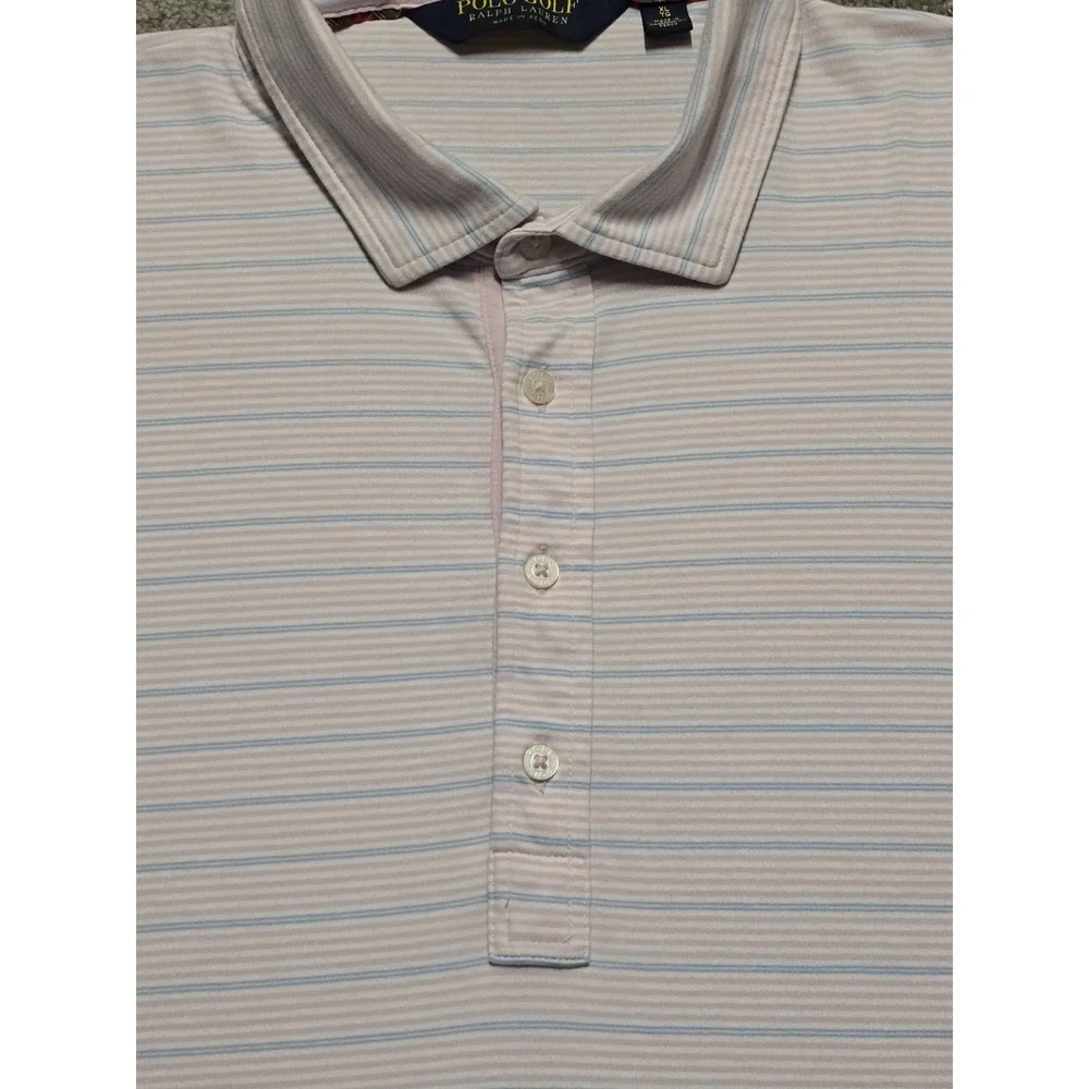 Ralph Lauren Polo Golf Performance Stretch‎ Lisle Polo Pink Blue Striped Mens XL